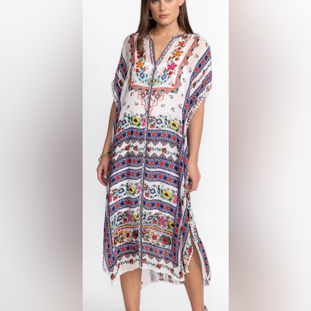 Johnny Was- Matana Silk Kaftan Maxi Dress Nwt